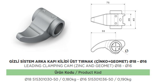 GIZLI SISTEM ARKA KAPI KILIDI Q16 UST TIRNAK CINKO